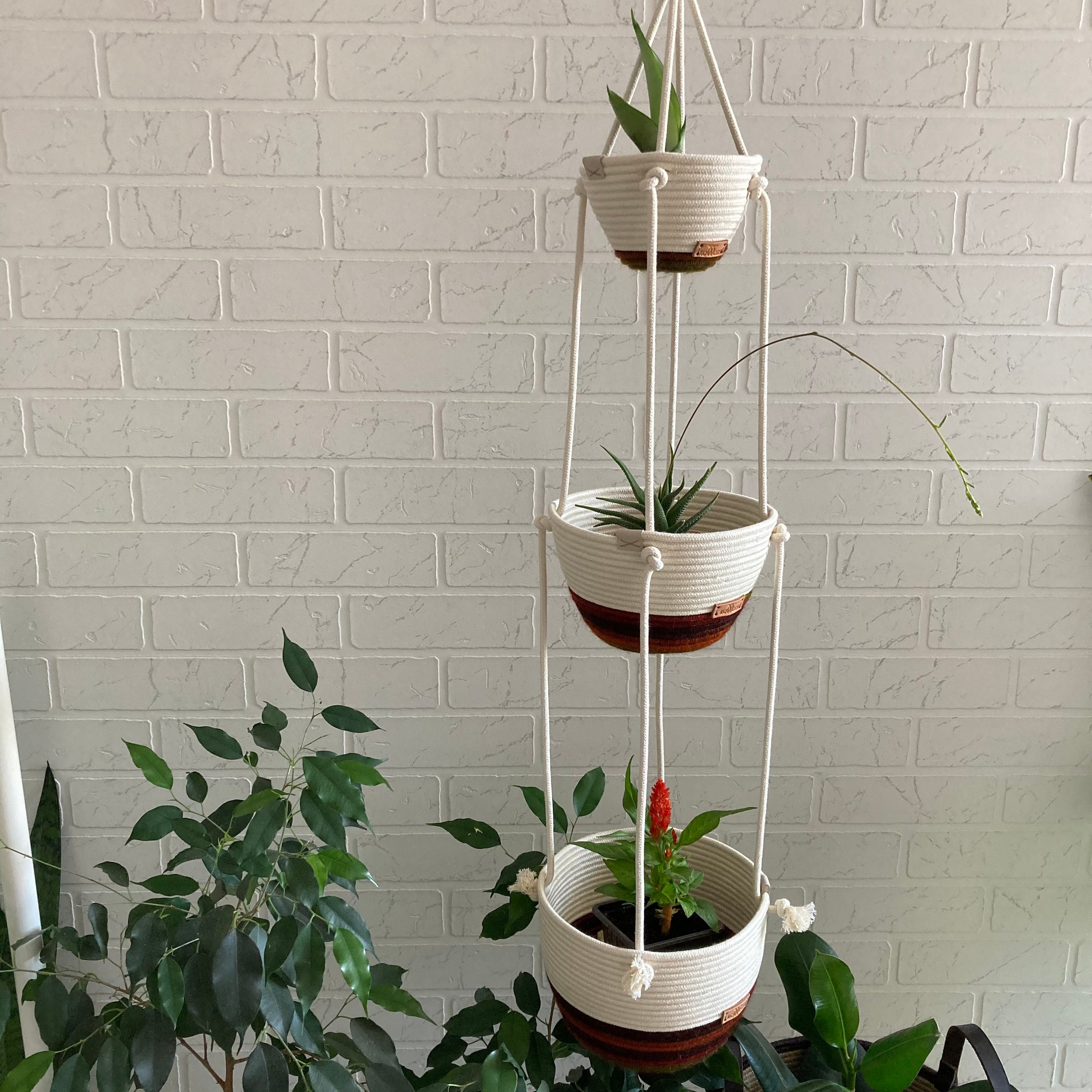 Three tier basket Hanging planters Rope basket planter Etsy