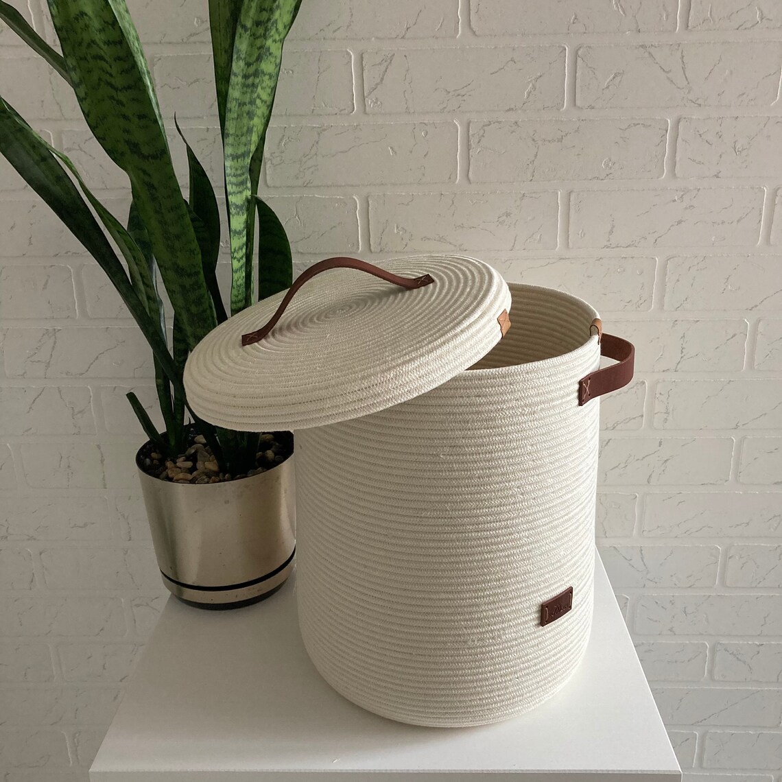 Rope Laundry Basket With Lid White Basket With Handle Cozy Etsy