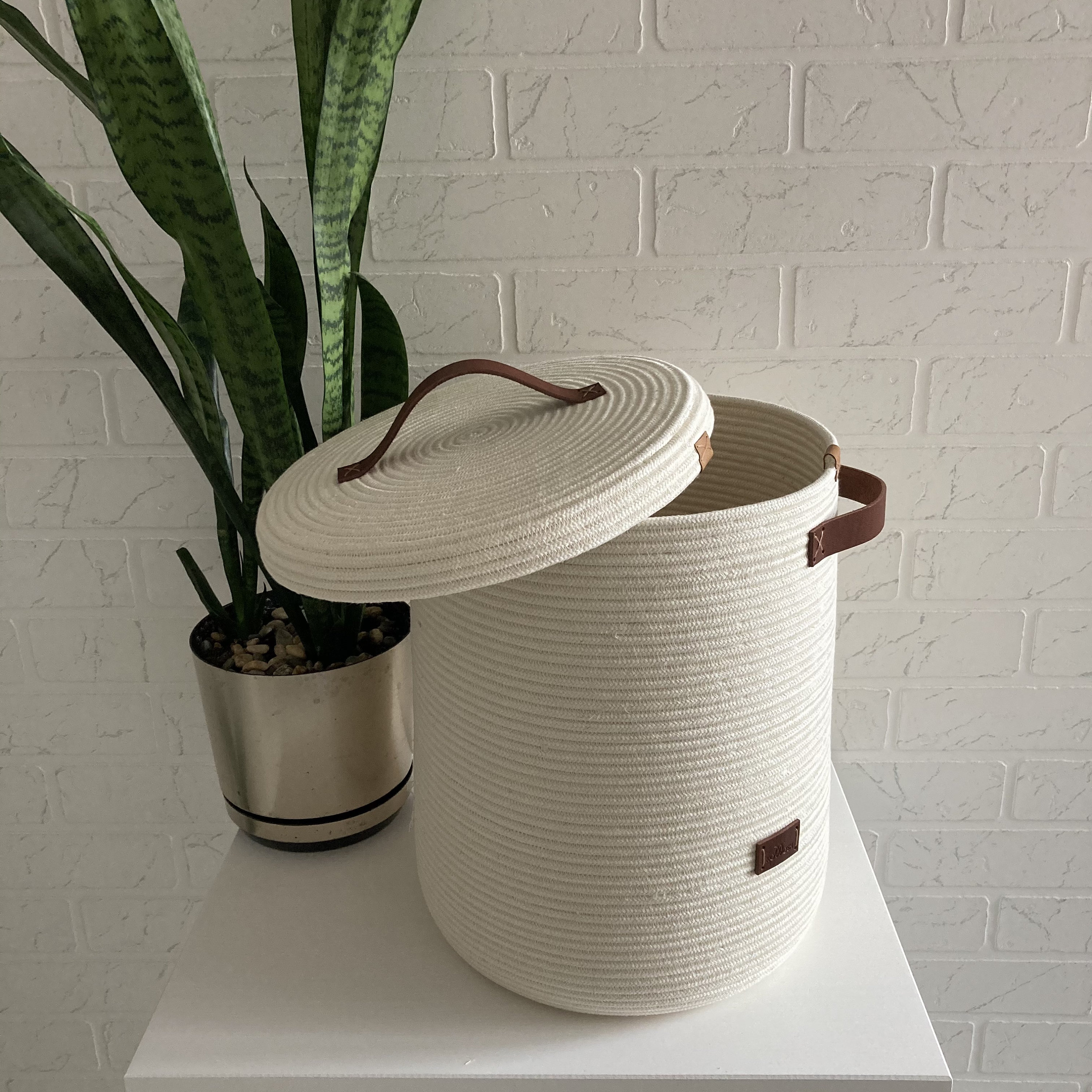 Rope Laundry Basket With Lid White Basket With Handle Cozy Etsy