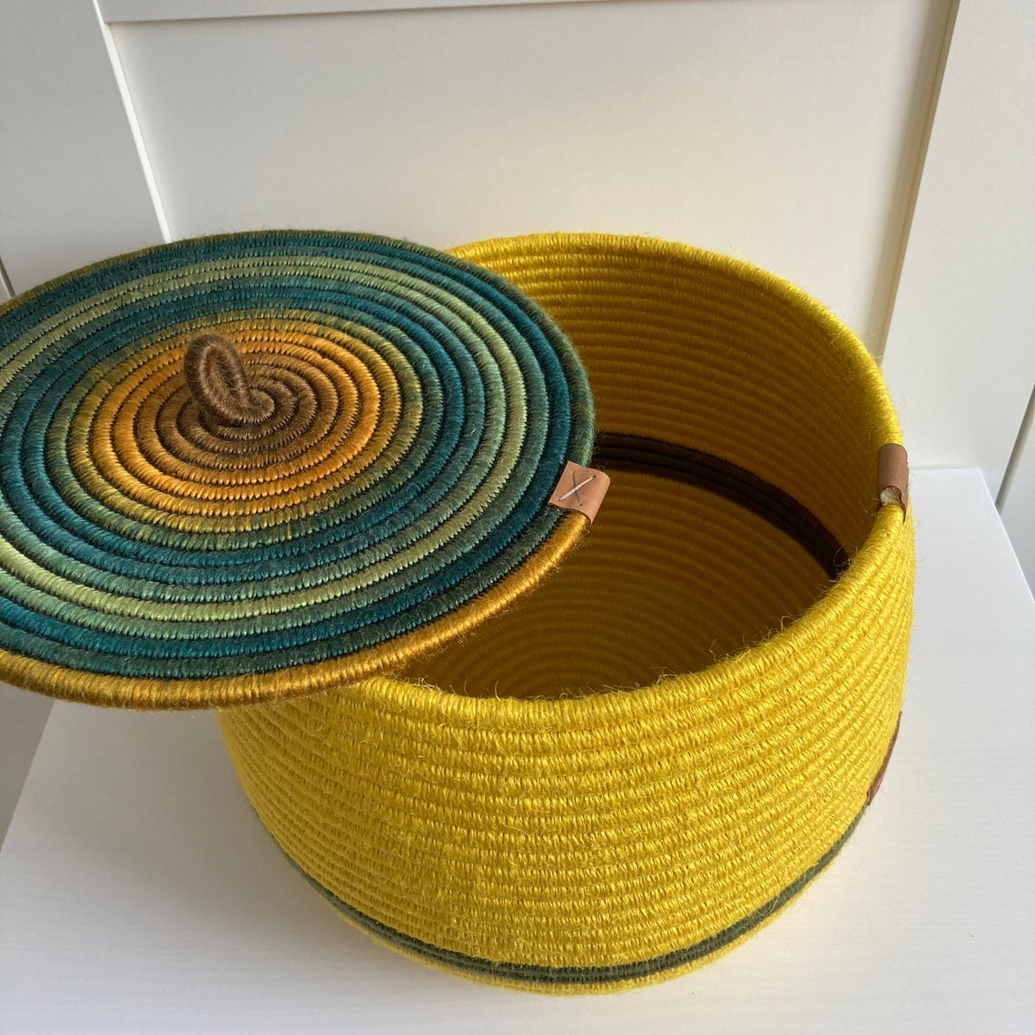 Yellow rope basket with lid Housewarming gift Etsy