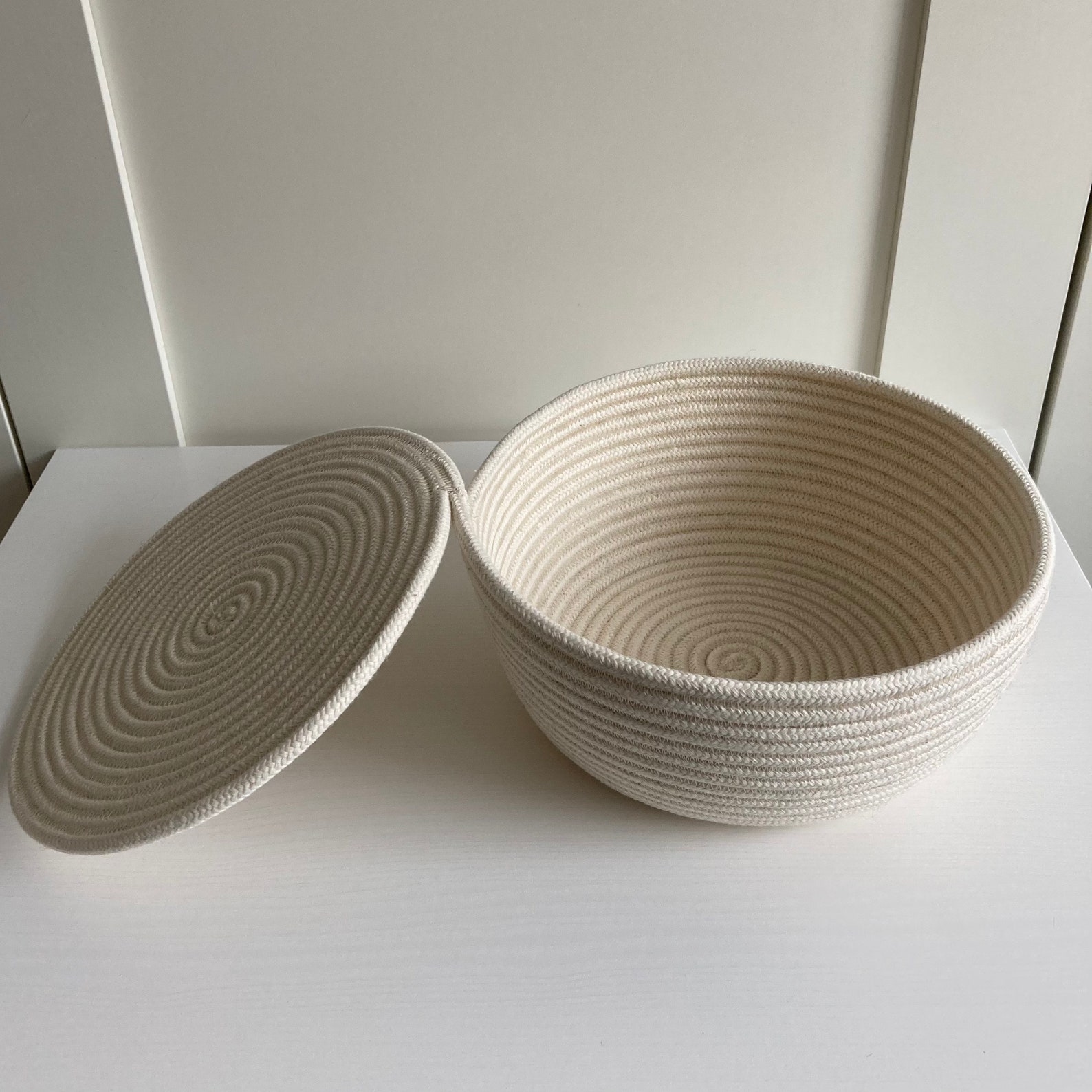 Cotton rope basket with lid White decorative basket Etsy