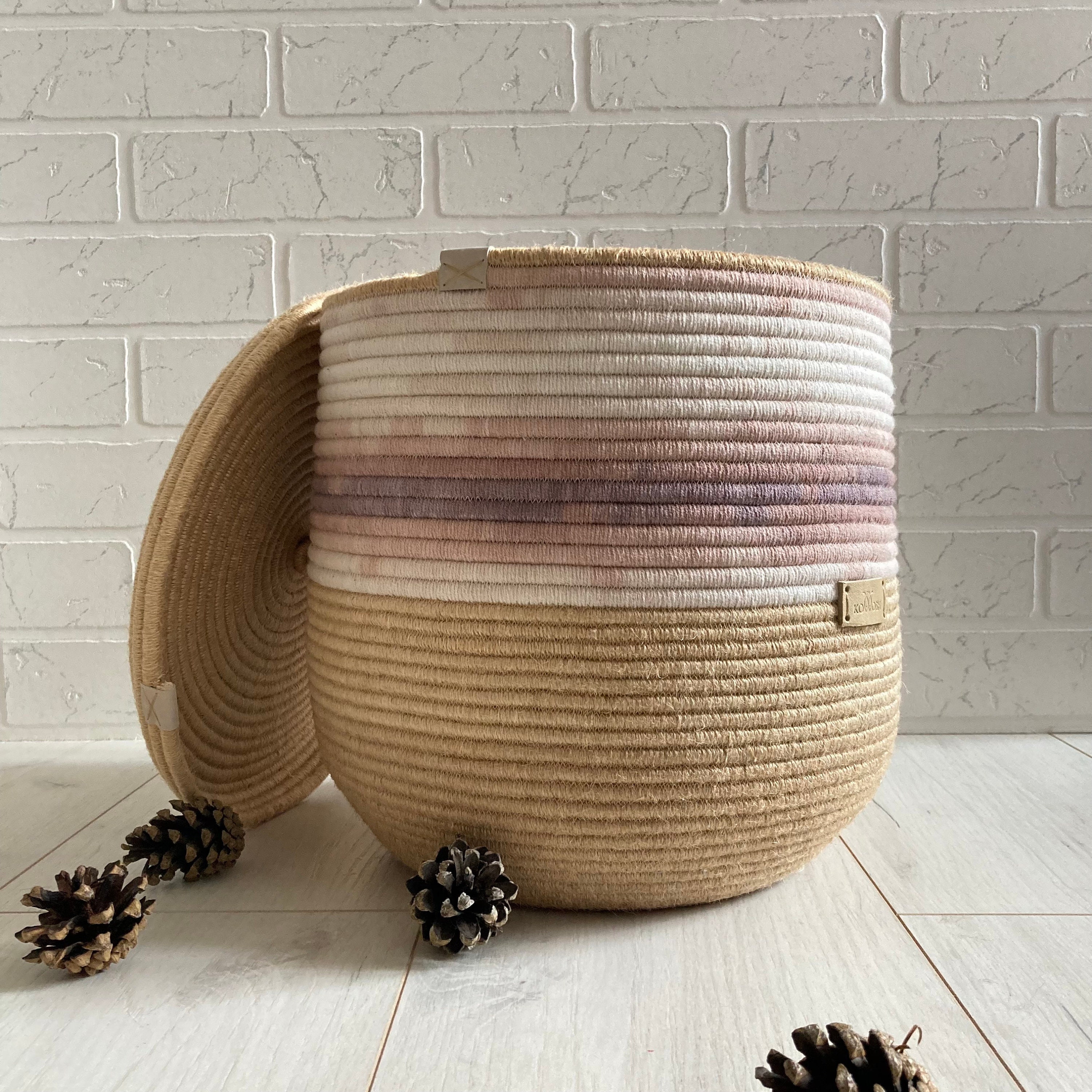 Large Rope Basket With Lid Housewarming Gift Cozy Basket Etsy