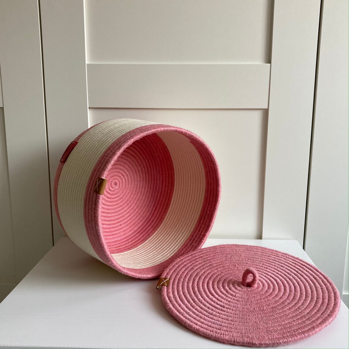 Pink Nursery Basket Cotton Rope Basket With Lid Etsy