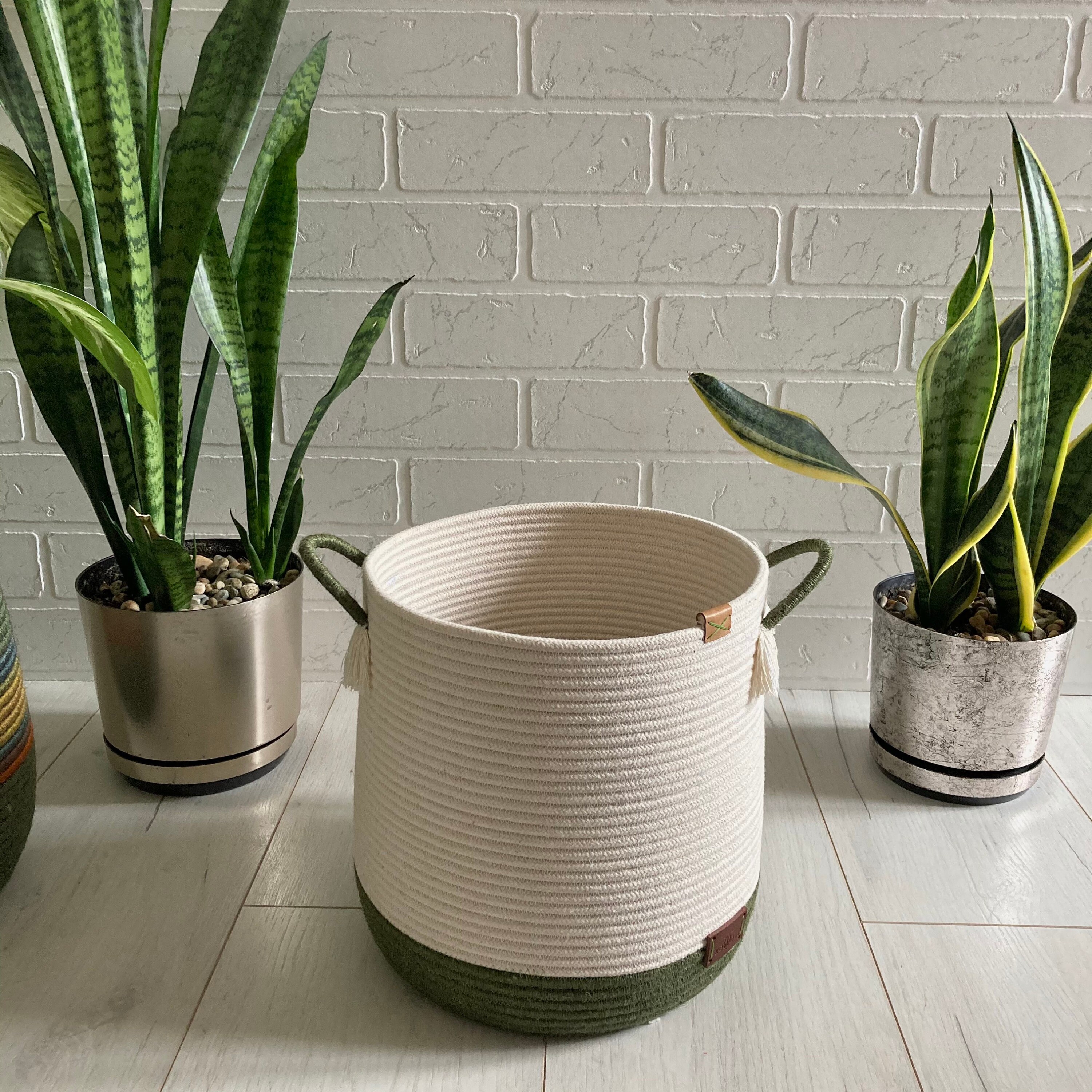 Large plant basket with handle Floor plant basket Rope basket Etsy