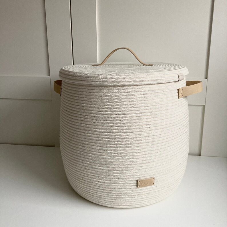 Blanket basket with lid White rope basket with handle Etsy