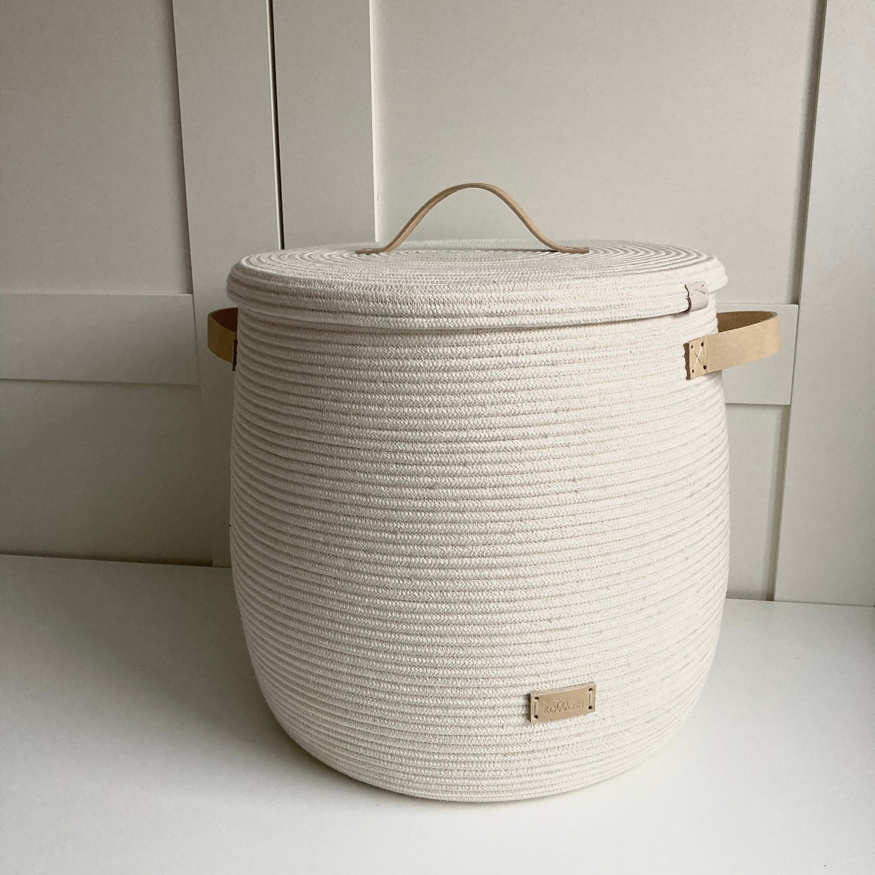 Blanket basket with lid White rope basket with handle Etsy