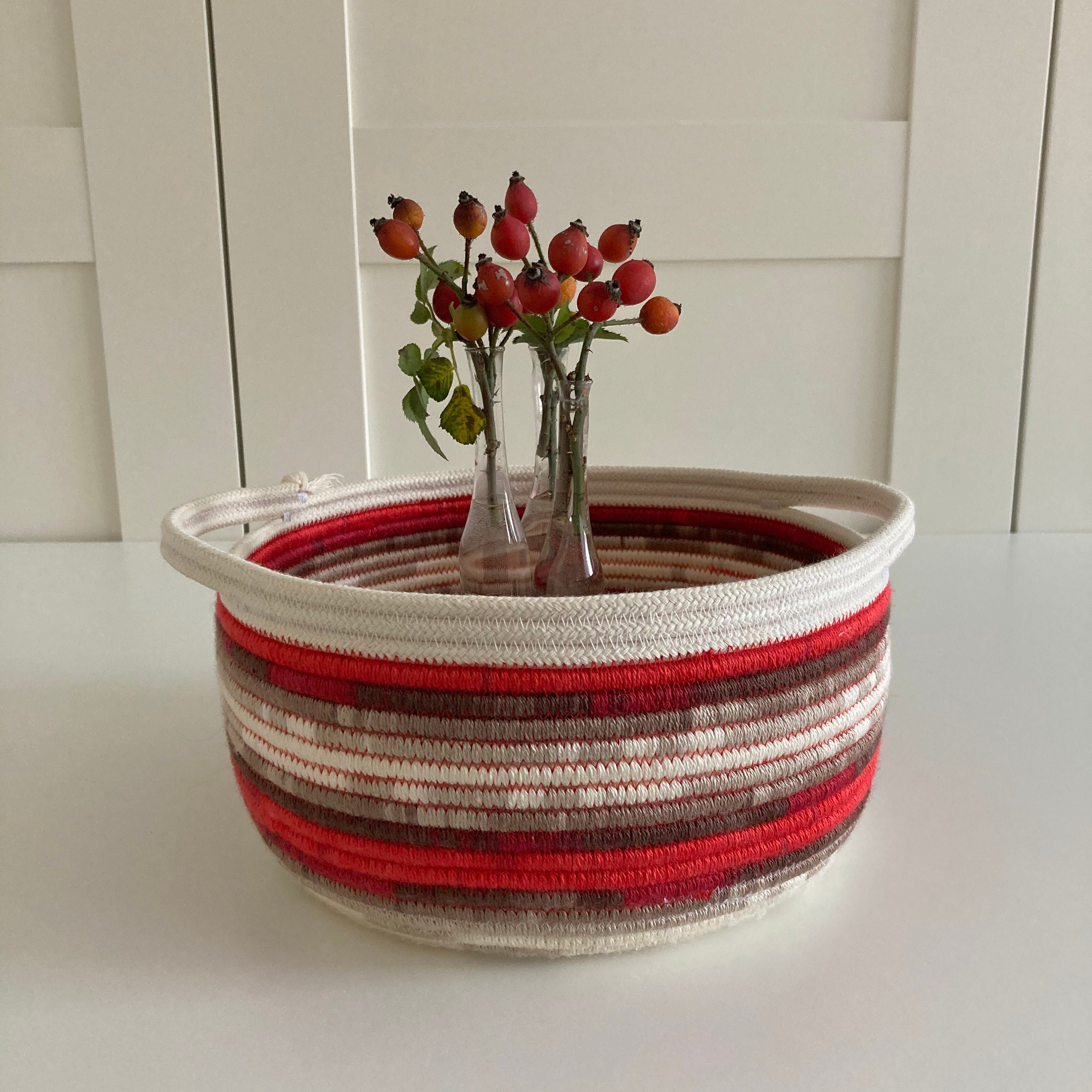 Red rope basket with handle Decorative basket Etsy