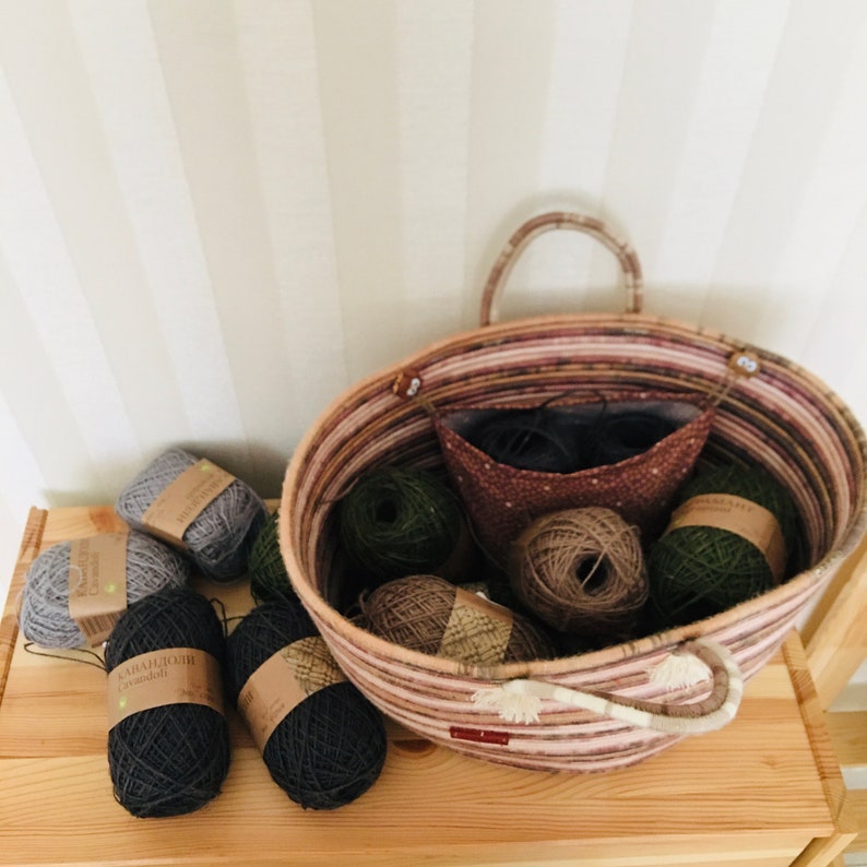 Knitting basket with pocket Knitting project bag Etsy