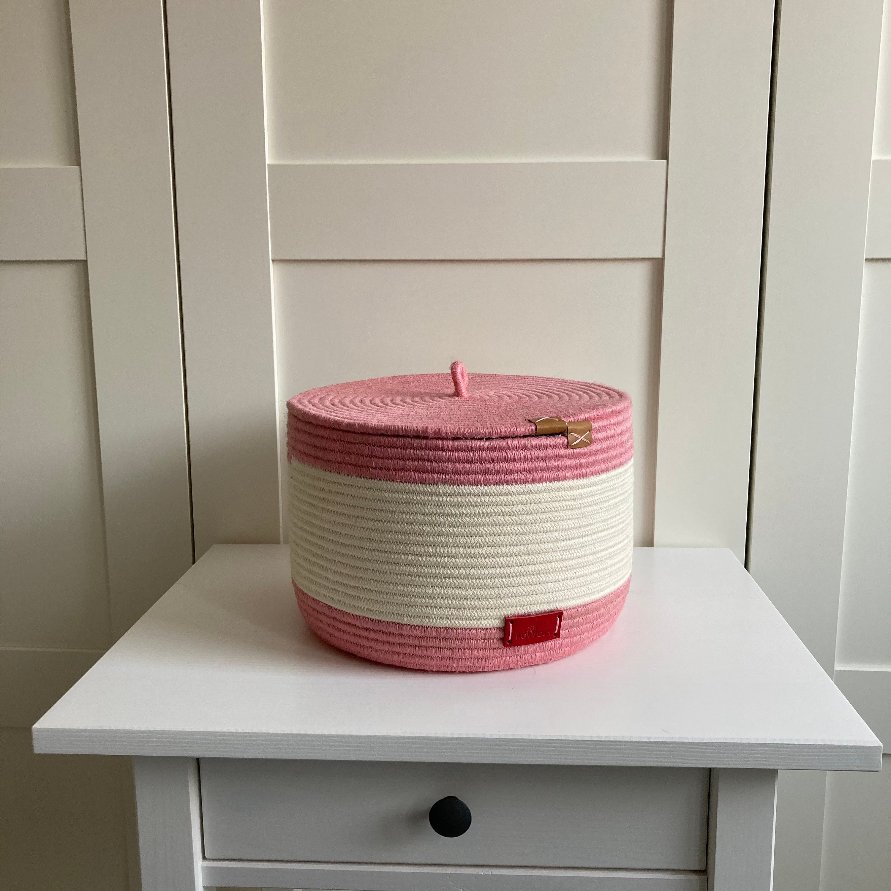 Pink Nursery Basket Cotton Rope Basket With Lid Etsy