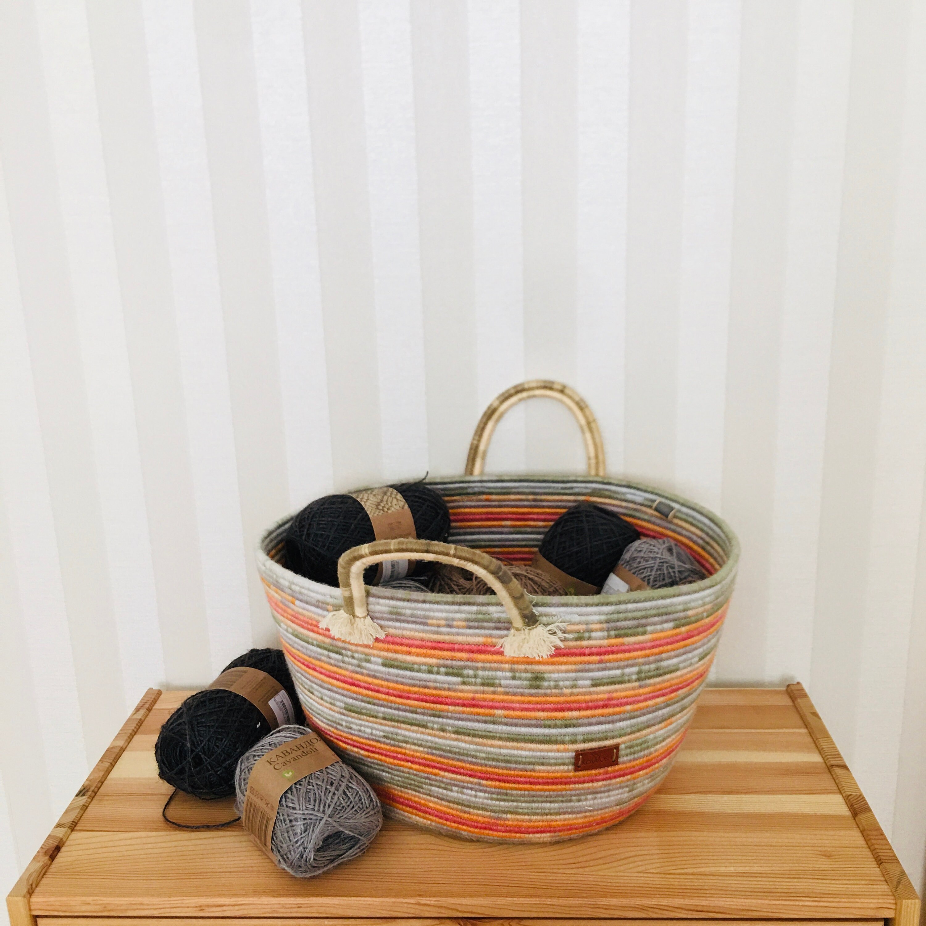 Knitting basket with pocket Knitting project bag Etsy