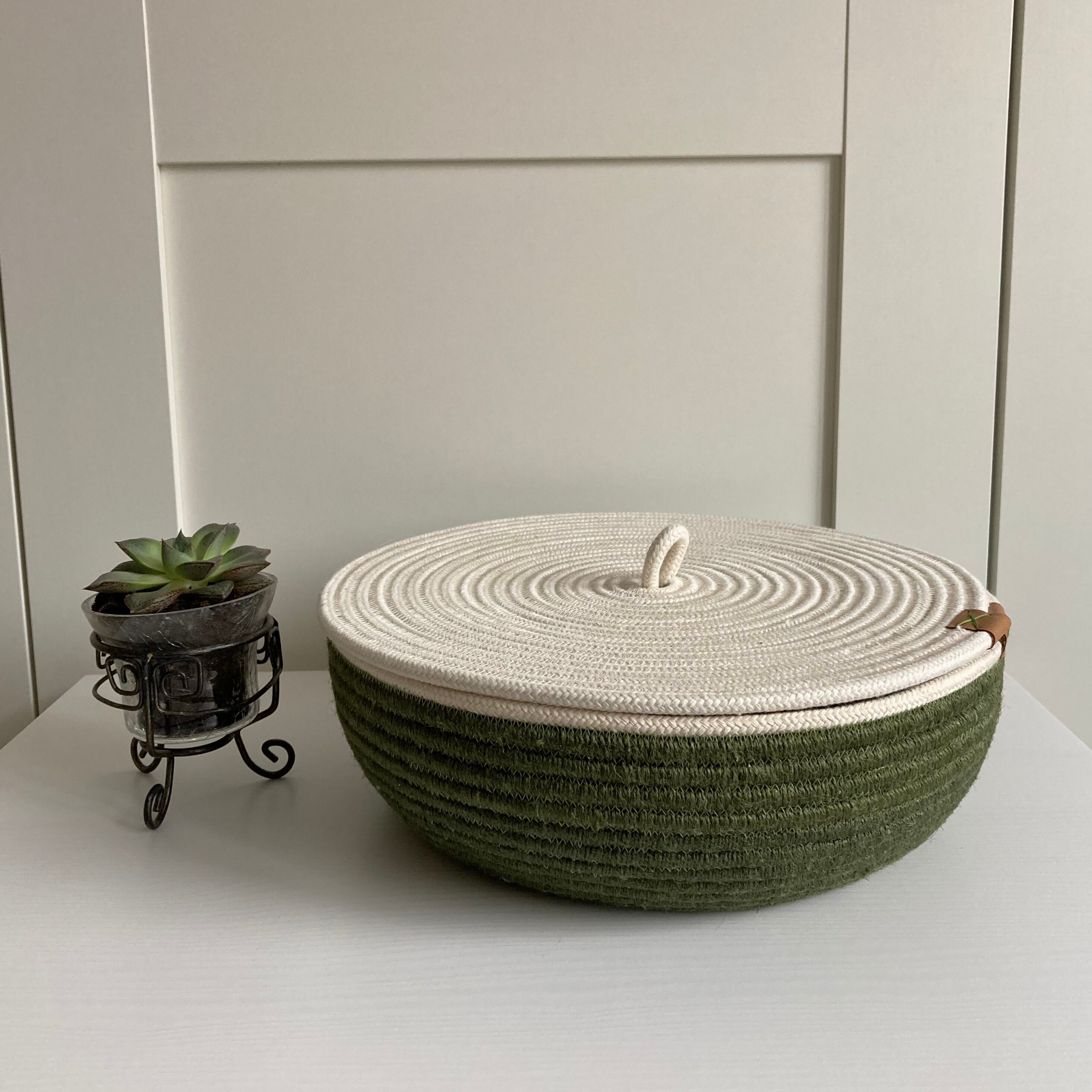 Dark green basket with lid Cotton rope basket storage Etsy