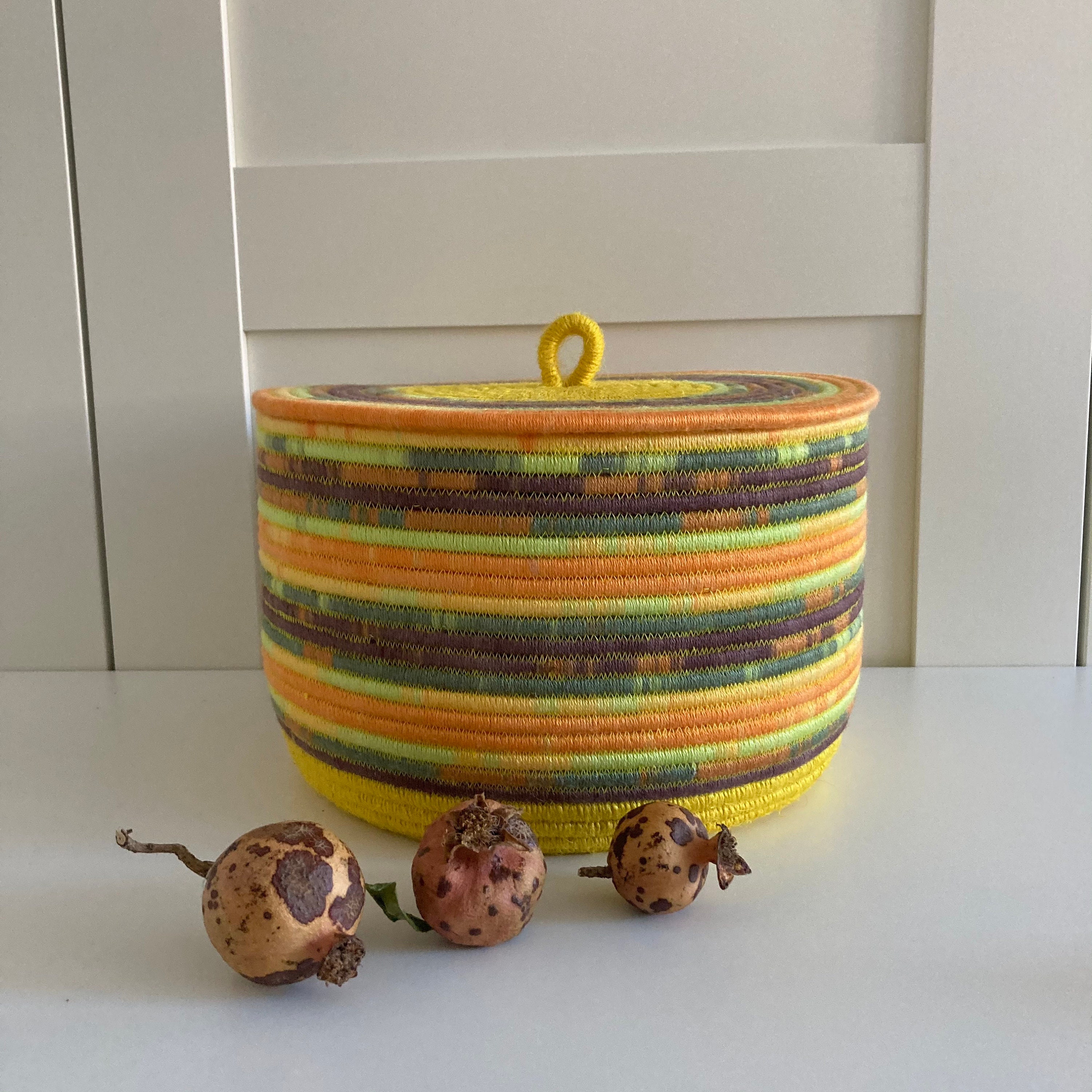 Lemon basket Yellow hamper Cotton rope basket with lid Etsy