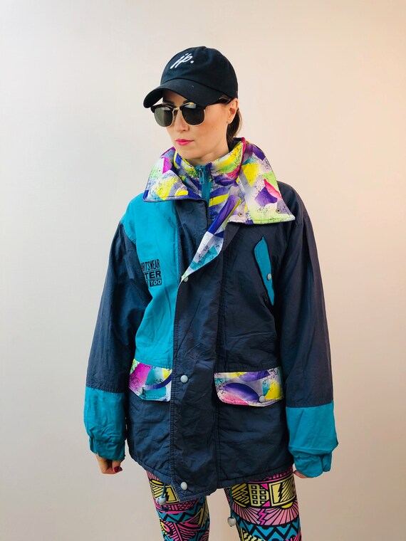 Vintage 80s Neon Ski Winter argentina Jacket blue