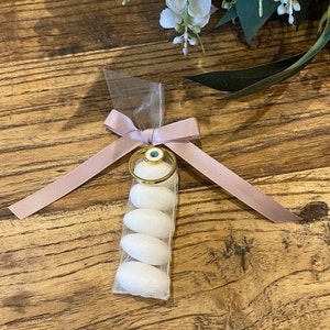 Ivory Slimline Organza Pouch with Gold Evil Eye Charm Bombonerie | Sugar Coated Almonds | Wedding Favours | Christening Favours