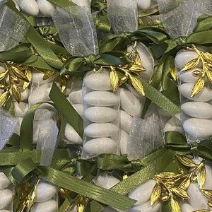 Slimline Organza Pouch with Gold Olive Branch Bombonerie | Sugar Coated Almonds | Wedding Favours | Christening Favours