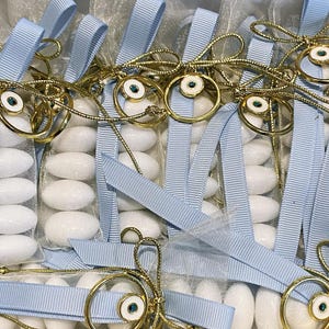 Ivory Slimline Organza Pouch with Gold Evil Eye Charm Bomboniere | Christening Favours I Wedding Favors | Party Favors | Koufeta