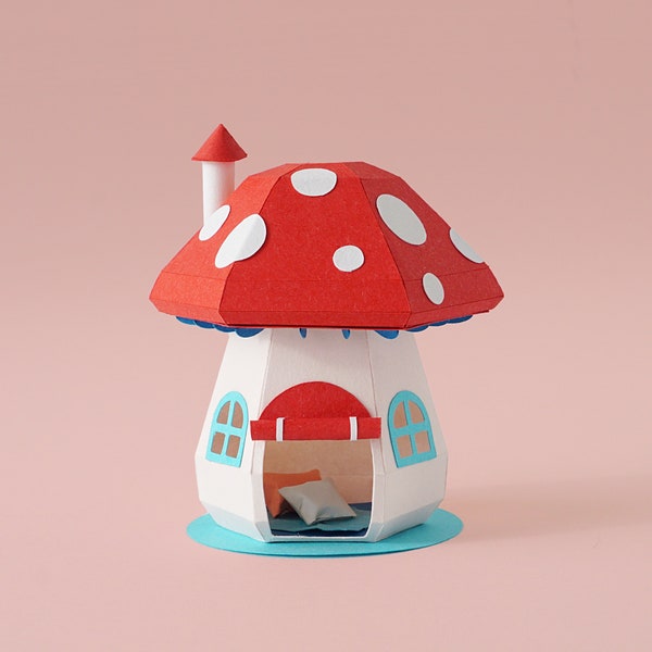 Kids Mushroom Play Tent template, 1:24 scale, PDF file, SVG file, DXF file for hand cut, cutting machine
