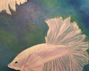 Fancy Beta Fish Original Oil Painting