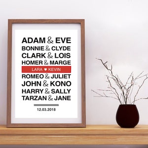 Cartaz personalizado com o nome do casal. Casais famosos. Arquivo digital personalizado pronto para impressão. Ideia de presente de namorado