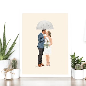 Wedding illustration / portrait, bride and groom drawing illustration, wedding from photo. Printable custom couple portrait. Gift idea