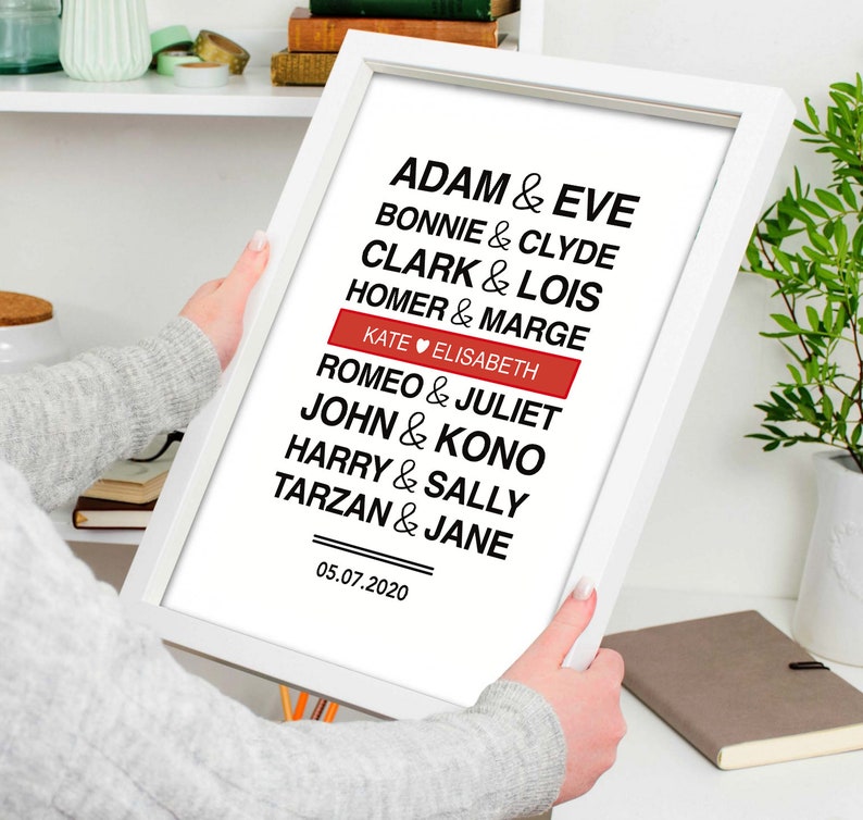 Personalized poster with your couple names. Famous couples