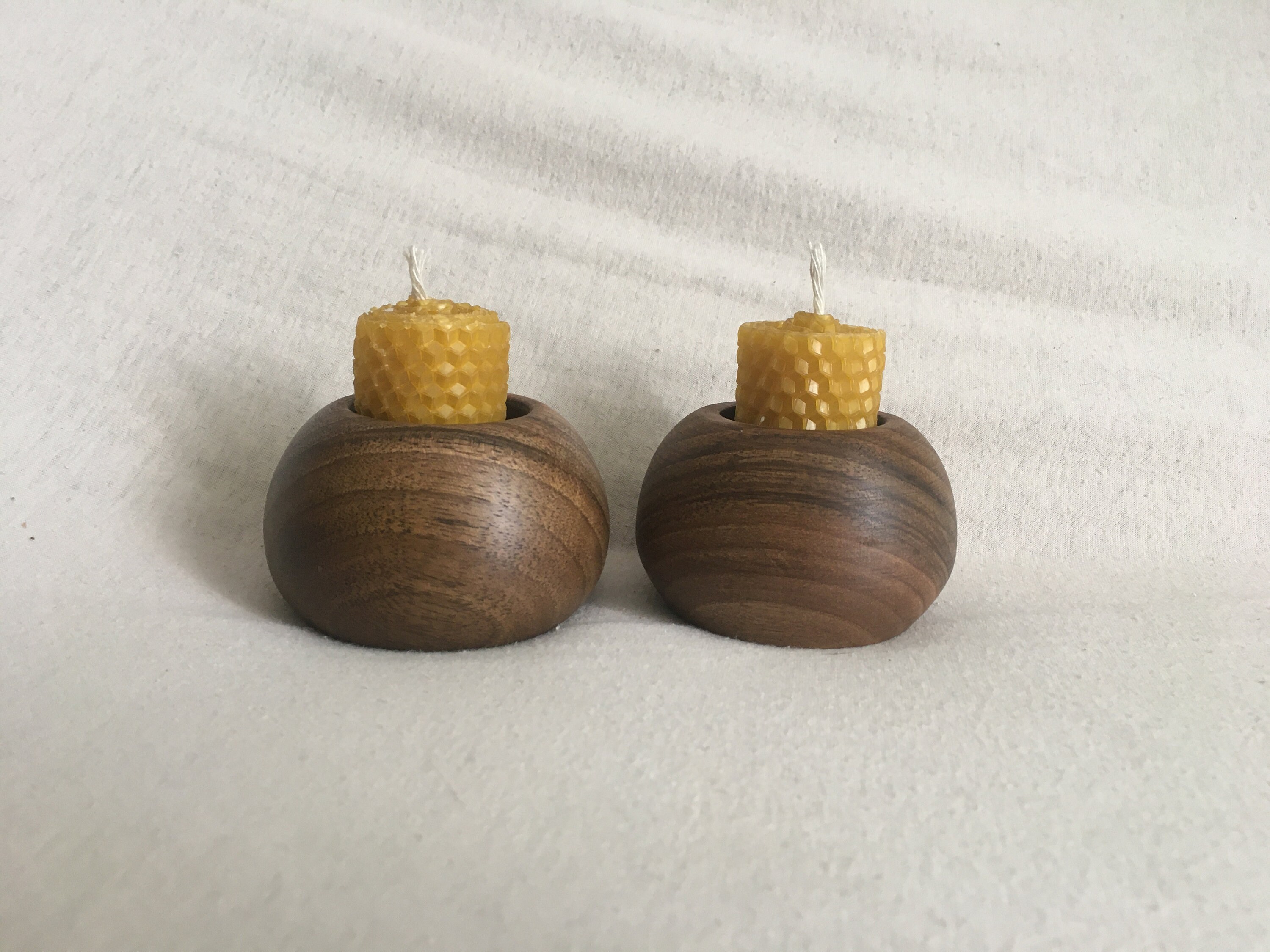 Natural Wood Candlesticks and Honey Beeswax Candle Set of 2 Etsy