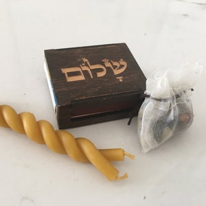 Havdalah Travel Kit Candle Pure Beeswax Besamim Incense Cloves Matchstick Personal Engraved Shabbat Over Miniature Set Judaica Kosher Gift