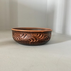 Poterie argile bol grès brun non émaillé ornement ukrainien ferme rustique service céramique navire Pessah Rosh haShana cadeau
