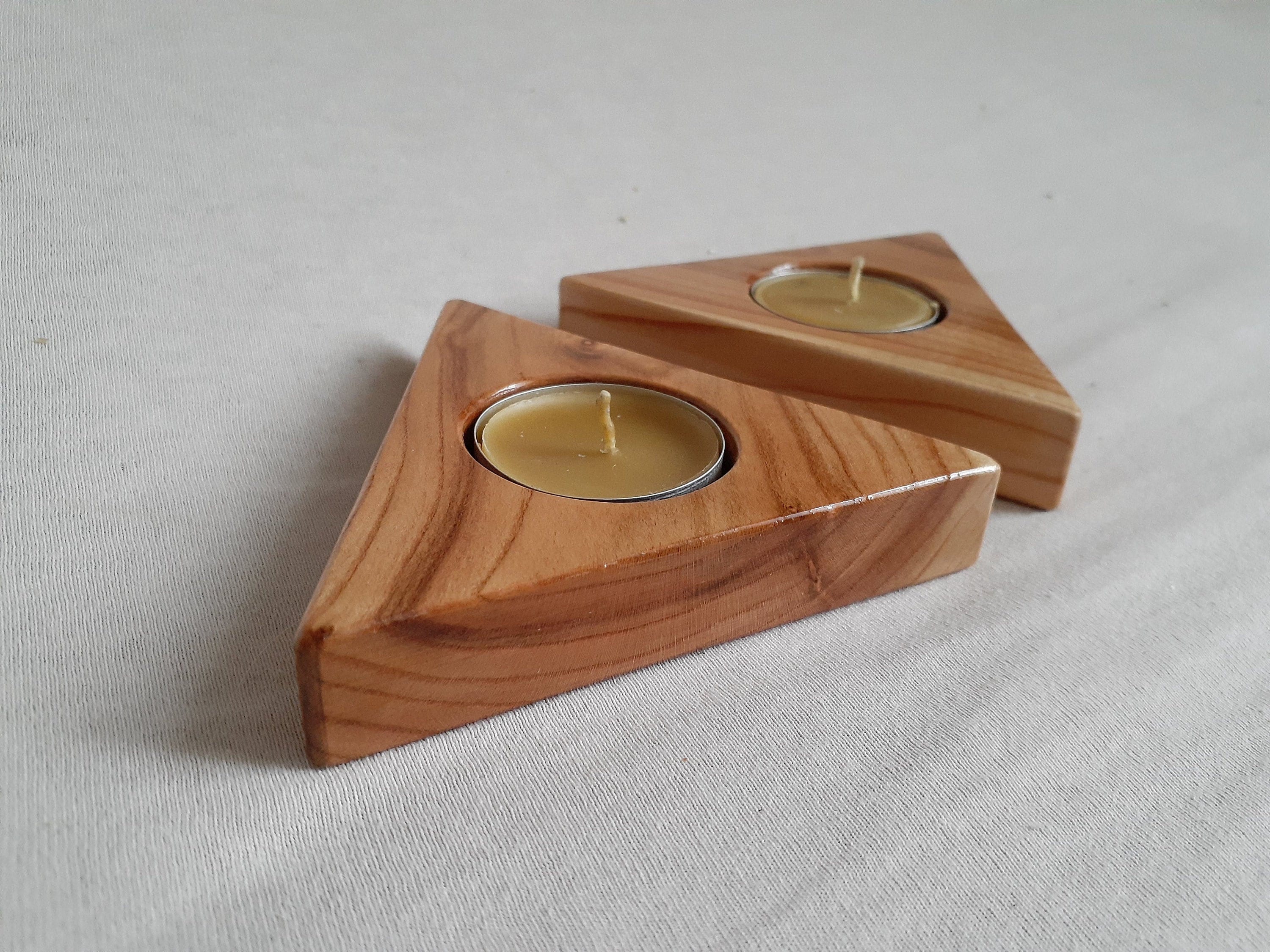 Triangle Woodslice Tealight Candle Holder Set of 2 Varnished Etsy