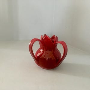 Ceramic Hand Made Natlah Red Pomegranate Vase Traditional Hand Washing Netilat Yadayim Cup Pitcher with Two Hands  Made on Pottery Wheel