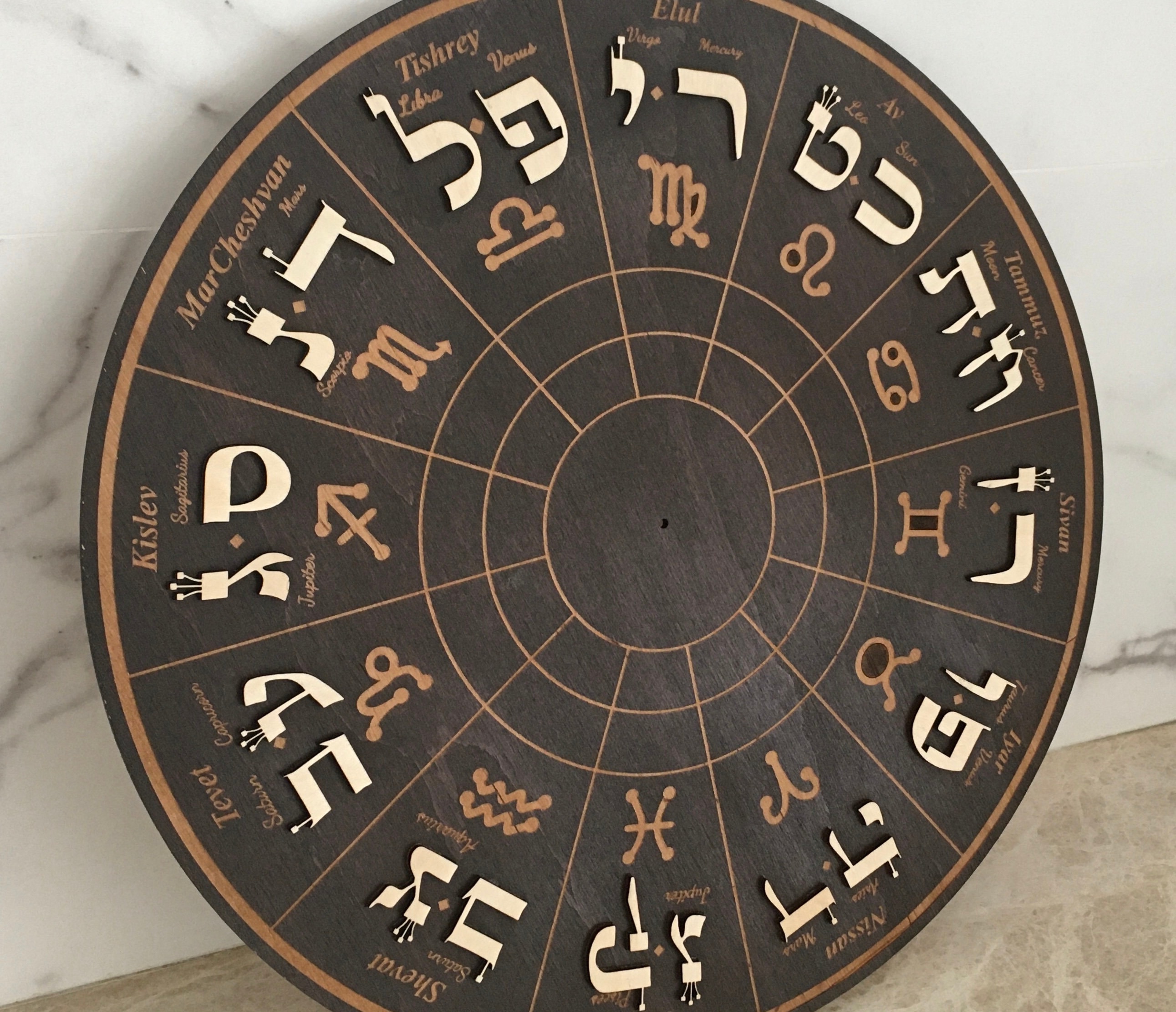 Kabbalah Zodiac Wooden Circle of Signs Kabbalistic Astrology