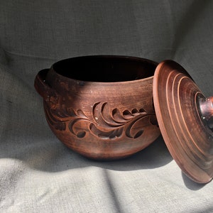 Clay Pot with Lid for Cholent Hand Made Terracotta Ukrainian Ornament Rustic Ceramic Vessel Passover Rosh haShana Gift image 2