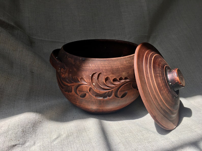 Clay Pot with Lid for Cholent Hand Made Terracotta Ukrainian Ornament Rustic Ceramic Vessel Passover Rosh haShana Gift imagem 2