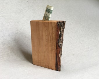 Kuppah Tzedakah Natural Apricot Reclaimed Log Wood Tree Charity Box Contemporary Judaica Rustic Original Design Housewarming Gift