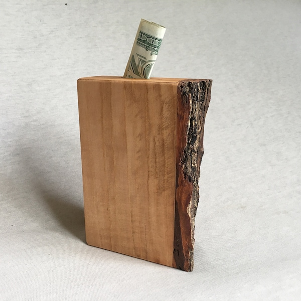 Kuppah Tzedakah Natural Apricot Reclaimed Log Wood Tree Charity Box Contemporary Judaica Rustic Original Design Housewarming Gift