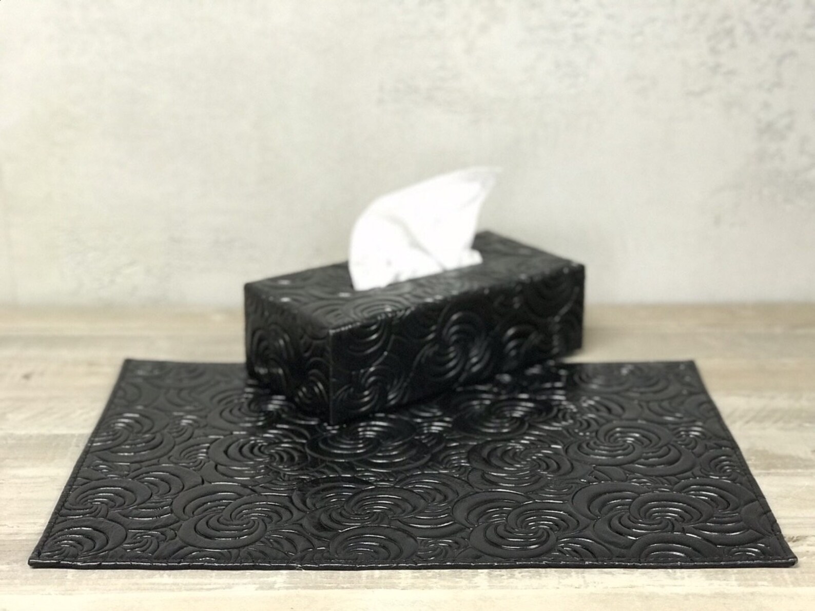 Black Embossed Placemats Luxury Genuine Italian Leather Etsy