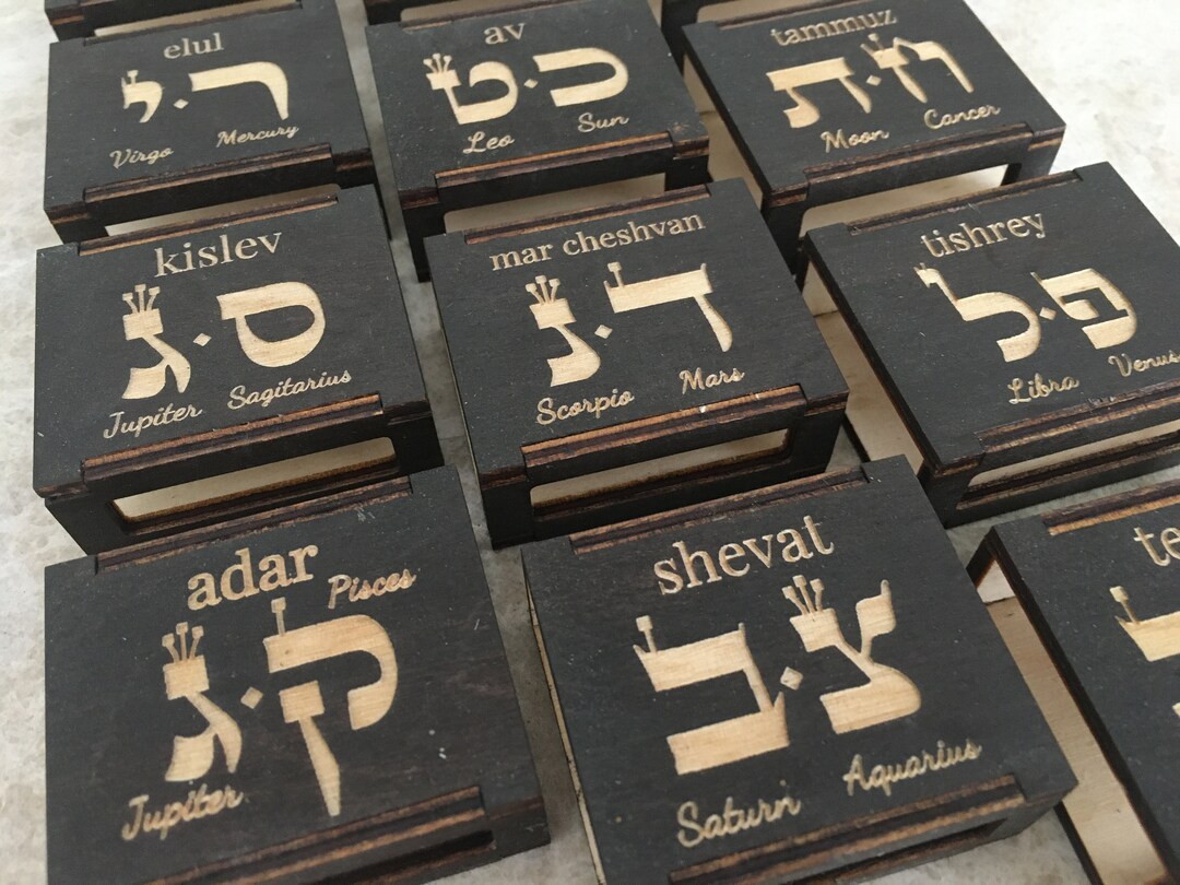 Set of 12 Zodiac Signs Fridge Magnet Wood Matchbox Cover Engraved ...