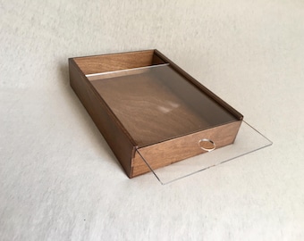 Birkonim Wood Box with Acrylic Glass Sliding Lid Storage Prayer Blessings Brochures  Keepsake Box