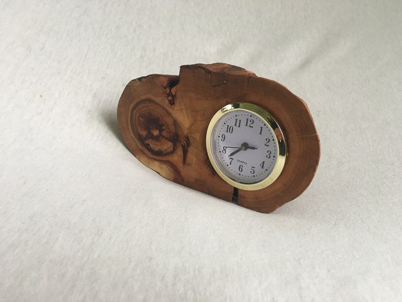 Desc Clock and Slice Wood Candle Holder for 2 Tealight Reclaimed Apricot Tree Slab Log Varnished Hand Crafted Rustic Natural Farmhouse image 2