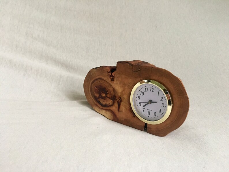 Desc Clock and Slice Wood Candle Holder for 2 Tealight Reclaimed Apricot Tree Slab Log Varnished Hand Crafted Rustic Natural Farmhouse image 4