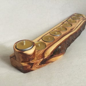 Chanukah Tea Light Holder Solid Wood Varnished Hand Crafted Rustic Hanukkah Kosher Authentic Menorah Judaiсa T-Lite Candle Holder