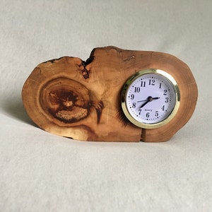 Desc Clock and Slice Wood Candle Holder for 2 Tealight Reclaimed Apricot Tree Slab Log Varnished Hand Crafted Rustic Natural Farmhouse image 5