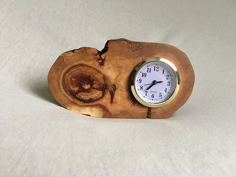 Desc Clock and Slice Wood Candle Holder for 2 Tealight Reclaimed Apricot Tree Slab Log Varnished Hand Crafted Rustic Natural Farmhouse image 5