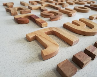 Set of Hebrew Alphabet 3D Solid Wood Letters Aleph-Bet Fridge Magnet Learning Hebrew Handmade Wood Decor