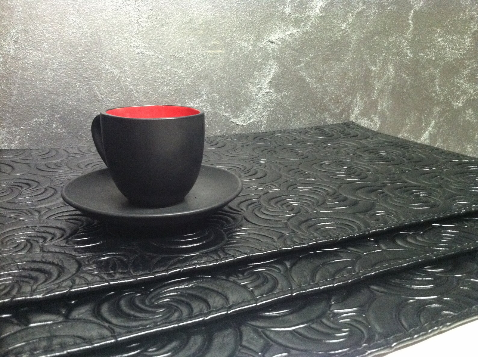 Black Embossed Placemats Luxury Genuine Italian Leather Etsy