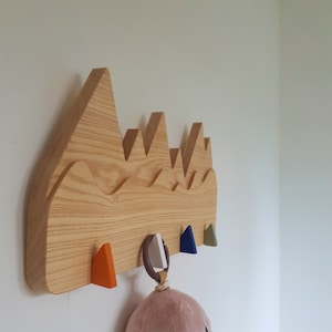 Wooden hook children&#39;s room &quot;Mountain&quot;, wooden wall hook / Solid ash / Coat rack / Entrance / Bedroom