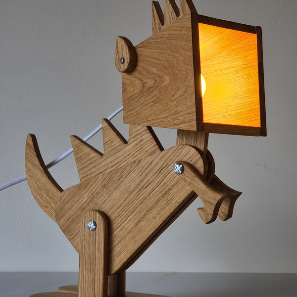 Lampe dinosaure articulable en chêne massif Français