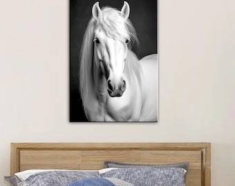 Black and White Horse Portrait Print: Farmhouse Wall Art