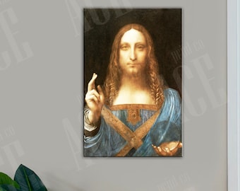 Salvator Mundi Reproduction Canvas Print, Leonardo da Vinci Religious Wall Art