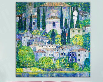 Gustav Klimt Canvas, Church in Cassone Print Reproduction